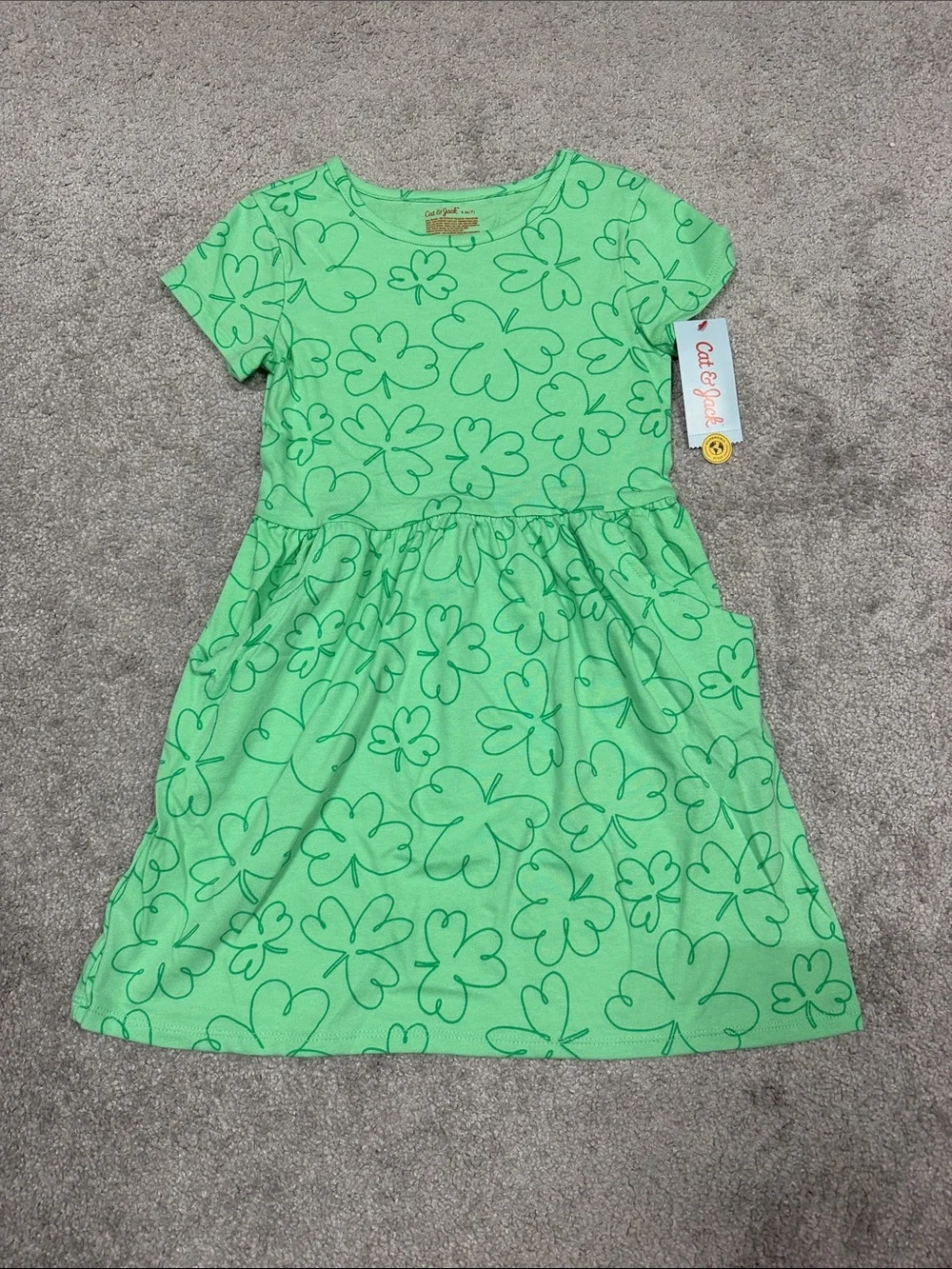 Cat & Jack Bright Green Floral Pocket Dress